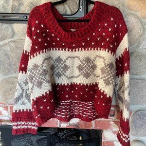 Cozy Red/White Sweater - Free People - Size M